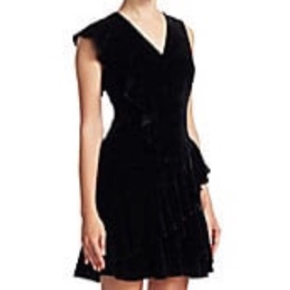 Scripted Black Velvet mini dress ruffle detail - Picture 7 of 7